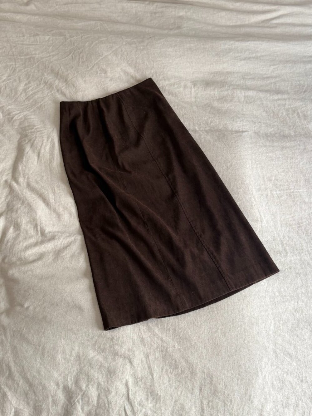 Dark Brown Suede Midi Skirt
